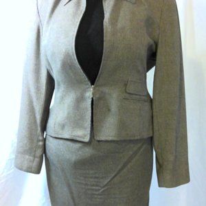 Ellen Tracy Tweed Zip Up Silk/Wool Skirt Suit 16
